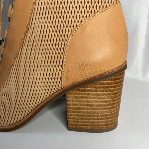 Aldo 'Sevilan' Open Toe Bootie with Lace Ups Size 7 1/2 Tan and Mesh Leather - Picture 8 of 8